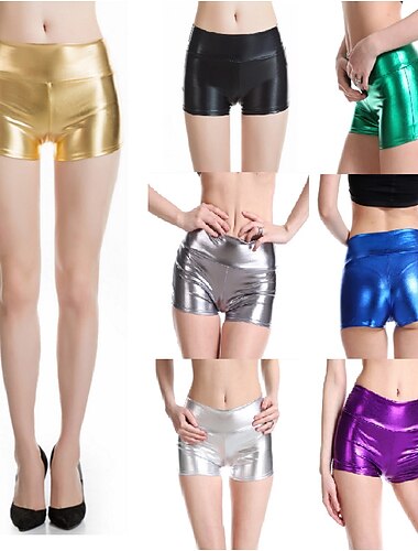  Métallique Années 1980 Latex Brillant Shorts Cuir PU Moulant Femmes Costume de Carnaval Mascarade Soirée Enterrement de Vie de Jeune Fille Défilé de la Fierté Adulte Shorts