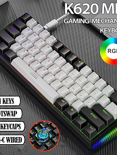  k620 mini gaming mekanisk tastatur grønn akse rød akse 61 taster rgb hotswap type-c kablet spilltastatur pbt keycaps ergonomi tastaturer