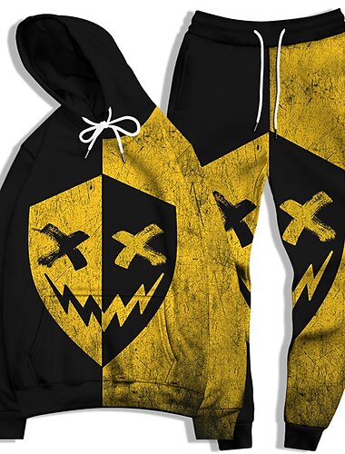  Hombre Graphic Mueca 2 piezas Conjuntos de sudaderas 3D Chándal Sudaderas Manga Larga Pantalones largos Con Capucha Ropa de calle Básico Casual Deporte Casual Deportes Estampado Primavera Otoño