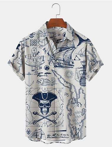  Homme Nautique Chemise Chemise boutonnée Manche Courte Rétro Vintage Mode Design Extérieur Casual Vacances Eté Printemps Col rabattu Imprimer Bouton bas Blanche Jaune Vert Claire Rose Claire Noir