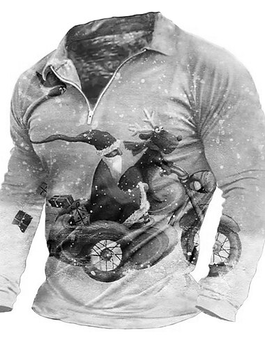  jul herre julenissen 3d glidelås polo jul golf jul julenissen elg grafiske trykk turndown gul rosa grønn grå 3d print street langermet glidelås print klær klær mote