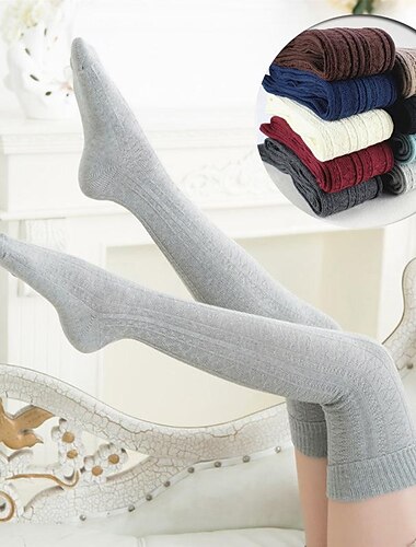  Γυναικεία Καλσόν Κάλτσες που τσακίζουν τους μηρούς Όλες οι εποχές  Καλσόν Διατηρείτε Ζεστό Ελαστικό Πλέξιμο Μοντέρνα Καθημερινά Βαθυγάλαζο Μαύρο Λευκό Ένα Μέγεθος