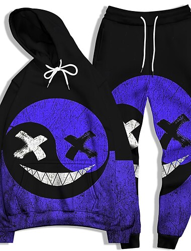  Herren Grafik Grimasse 2St 3D Sweatshirt-Sets Trainingsanzug Kapuzenshirts Langarm Lange Hosen Mit Kapuze Streetwear Basic Lässig Sport & Outdoor Lässig Sport Druck Frühling Herbst Hellgelb Gelb