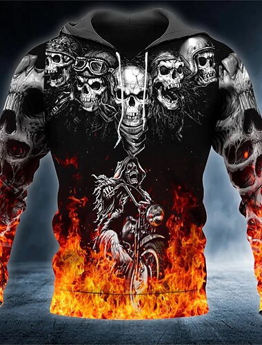  Hombre Cráneos Estampados Sudadera Sudaderas Sudadera Con Capucha Manga Larga Sudadera con capucha Con Capucha Ropa de calle Impresión 3D Diario Deportes Negro Estampado Primavera & Otoño Diseñador