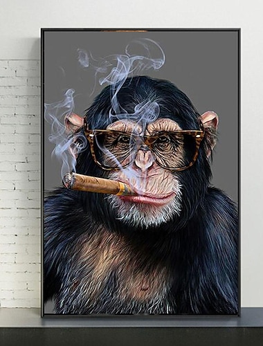  Arte de la pared lienzo mono fumando un cigarro pinturas en la pared carteles de arte e impresiones animales cuadros nórdicos decoración de la pared del hogar sin marco pintura núcleo