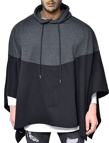  Voor heren Poncho-overhemden Capuchon Lente zomer Kleurenblok Modieus Streetwear Casual / Dagelijks Lapwerk Buiten Urheilu Uitgaan Zwart Grijs Top T-shirt voor mannen