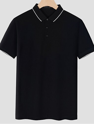  Men's Polo Shirt Golf Shirt Outdoor Casual Polo Collar Ribbed Polo Collar Short Sleeve Fashion Streetwear Solid Color Plain Button Front Summer Spring Regular Fit Black White Yellow Dusty Blue Brown