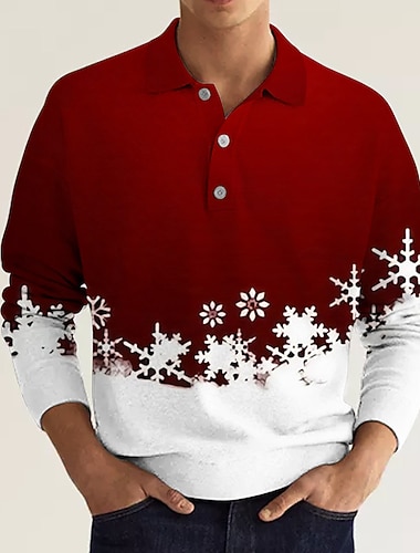 рождество мужская рождественская сцена 3D поло рождественский гольф графические принты снежинка отложной воротник винный синий коричневый зеленый серый 3D принт уличный повседневный длинный рукав на   рождество мужская рождественская сцена 3D поло рождественский гольф графические принты снежинка отложной воротник винный синий коричневый зеленый серый 3D принт уличный повседневный длинный рукав на