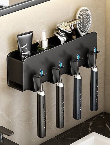  svart tannbørstestativ bad toalett ikke perforert veggmontert elektrisk munnvannskopp børstekopp veggmontert plass aluminiumsoppbevaringsstativ