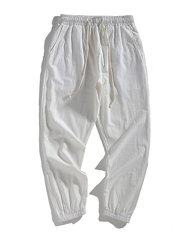  Bărbați Jogger Pantaloni de in Pantaloni Pantaloni de vară Buzunar Cordon Talie elastică Simplu Confort Respirabil Lungime totală Casual Zilnic Concediu Amestec de Lână / Bumbac Modă Clasic Negru Alb