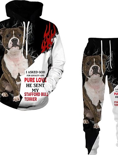  Homme Ensemble Survetement Ensemble de sweats à capuche Noir et Blanc Noir Noir + blanc Blanche Bleu Capuche Graphic Animal Chien 2 Pièces Imprimer Sport & Loisir Casual Des sports 3D effet basique