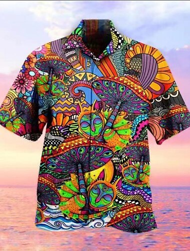  Herren Hai Fische Palme Lässiges Hemd Hawaiihemd Sommerhemd Camp-Shirt Kurze Ärmel Hemd Umlegekragen Hawaiianisch Designer Casual Ausgehen A B C 3D-Druck S M L