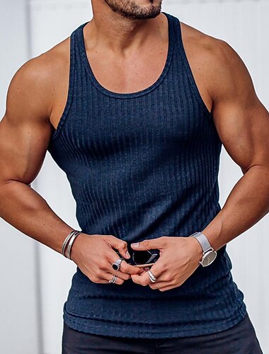  Men's Tank Top Vest Top Undershirt Muscle Shirt Sleeveless Crewneck Summer Plain Fashion Streetwear Workout Gym Sports & Outdoor Athleisure Black Top Tee for Men