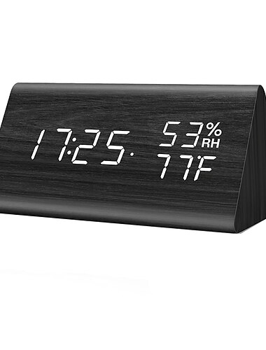  LITBest Intelligenter Wecker 9052 Verstellbar Hölzern LED Dunkel Braun Holz Schwarz