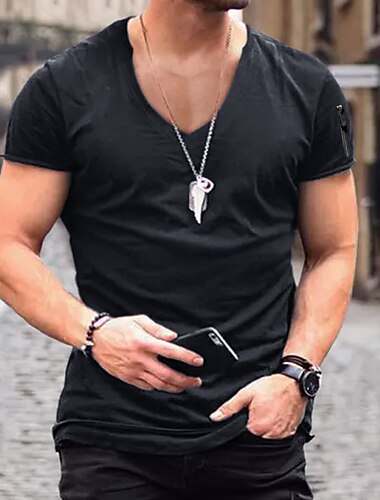  Herren T Shirt Kurzarm V Ausschnitt Frühling & Sommer Einfach Mode Streetwear Rosa Sport & Outdoor Sport Ausgehen Schwarz Weiß Rosa Top T-Shirt für Herren