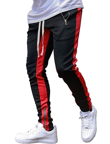 男性用 スウェットパンツ ジョガー テーパードパンツ ズボン ドローストリング 弾性ウエスト ジッパーポケット カラーブロック 履き心地よい カジュアル 日常 祝日 スポーツ スタイリッシュ ブラック / ホワイト ホワイト&ブルー マイクロエラスティック