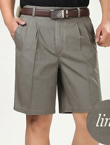 Herren Shorts Kurze Hosen Leinenshorts Kurze Hosen Sommer-Shorts Tasche Glatt Komfort Atmungsaktiv Kurz Casual Festtage Ausgehen Leinen / Baumwoll Mischung Stilvoll Klassisch Grün Khaki