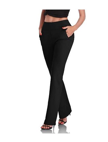 Robe femme travail pantalon décontracté pantalon droit pleine longueur poche extensible pantalon quotidien vin noir s m