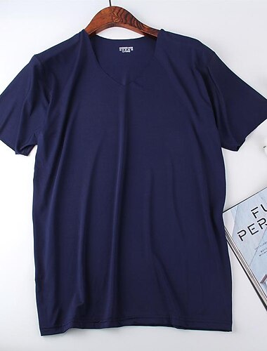  Herre T-shirt Kortærmet V-hals Sommer Forår Ensfarvet / almindelig farve Sømløs Basale Afslappet Afslappet Daglig Vinrød Sort Hvid Top T-shirt til mænd