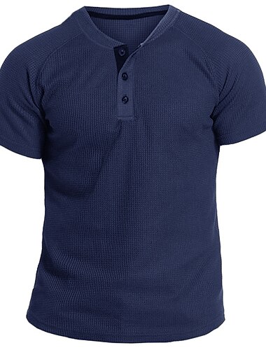  男性用 ワッフルTシャツ ボタンTシャツ ワッフルヘンリーシャツ ヘンリーシャツ 半袖 ヘンリー 夏 平織り デザイナー ベーシック 現代コンテンポラリー バケーション ストリート お出かけ ダークグレー ブラック ホワイト メンズトップTシャツ