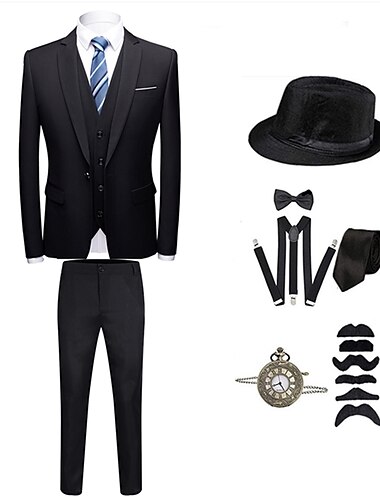  Goldene Zwanziger 1920er Vintage inspiriert Outfits Partykostüm Der große Gatsby Gentleman Schnalle Einfarbig Kragenlos Herren Halloween Maskerade Party & Abend Party / Cocktail