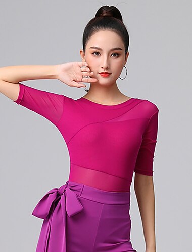  Latijnse dans Sportkleding Turnpakje / Onesie Ruches Pure Kleur Gesplitst Dames Prestatie Opleiding Halve mouw Hoog Polyester