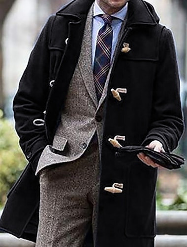  Pánské Zimní kabát Kabát Peacoat ulice Obchod Zima Polyester Větruvzdorné Zahřívací Svrchní oděvy Oblečení Šik ven Na běžné nošení netisknutelný Pevná barva Kapsy Přehnutý Jednořadé