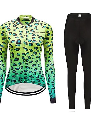 Dames Wielrenshirt met strakke wielrenbroek Lange mouw Bergracen Wegwielrennen Zomer Lente Herfst Wit Groen dier Met Patroon Grappig Gedrukt Fietsen Voering van fleece 3D-pad Sneldrogend Zacht