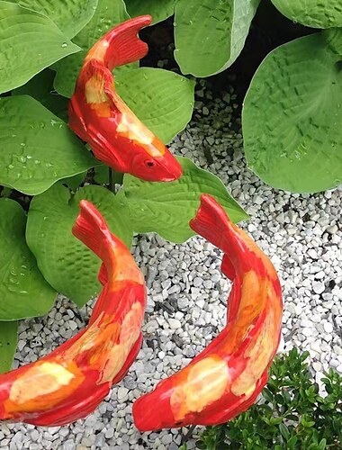 Jardín de decoración de peces koi, esculturas de peces koi de jardín de cerámica con estaca, esculturas de jardín de peces koi, decoración de estatua de peces, para jardín al aire libre, césped, estanque, decoración de patio, adorno