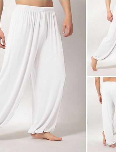 Herren Sommerhosen Schlabberhose Strandhose Haremshose Boho-Hosen Elastische Taille Fließend Feste Farbe Komfort Atmungsaktiv Casual Täglich Strand Hippie Yoga Schwarz Weiß Mikro-elastisch