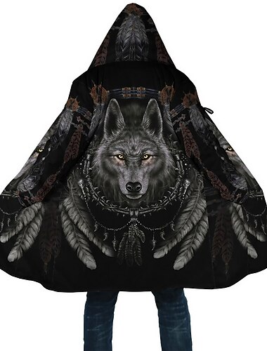  Homme Animal Loup Imprimés Photos Manteau d'hiver Veste Polaire Manteau Chaud Respirable Confortable Mode Vêtement de rue Sport Sport & Loisir Usage quotidien Sortie Zippé Poche Imprimer Automne hiver