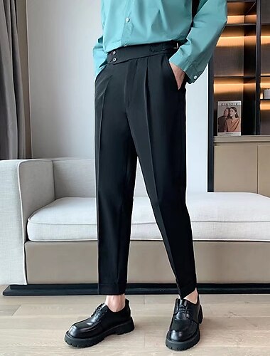  Men's Graduation Dress Pants Trousers Pleated Pants Suit Pants Pocket High Rise Plain Comfort Breathable Ankle-Length Office Business Casual Elegant Vintage Black White High Waist Micro-elastic