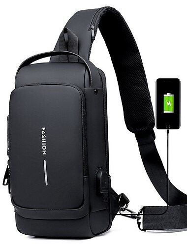  Anti-Diebstahl-Computertasche mit USB-Ladeanschluss, wasserdichter und kratzfester Rucksack, tragbare Brusttasche