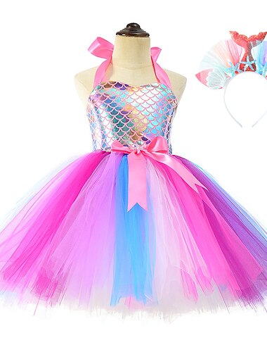  Die kleine Meerjungfrau Kleine Meerjungfrau Meerjungfrau Ariel Aqua Princess Blumenmädchenkleid Themenparty-Kostüm Tüllkleider Cosplay Film Cosplay for Mädchen Kinder Karneval Maskerade Hochzeit