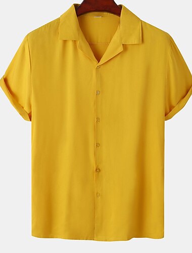  Herren Hemd Sommerhemd Freizeithemd Kuba-Kragen-Hemd Knopfhemd Camp-Kragenhemd Weiß Gelb Rosa Wein Kaki Kurzarm Einfach Umlegekragen Urlaub Straße Knöpfe Bekleidung Polyester Tropisch Hawaiianisch