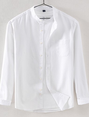  Herren Hemd mit chinesischem Kragen Hemd mit Stehkragen Oberhemd Oxford Hemd Hemd ohne Kragen Glatt Hochzeit Outdoor Meeresblau Weiß Gelb Marineblau Langarm Ständer Frühling & Herbst Bekleidung