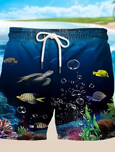  Voor heren Oceaan Grafische prints Vissen Lange zwembroeken Zwemshorts Boardshorts Medium Taille Hawaii Boho Casual Dagelijks Strand Trekkoord met Mesh-voering Elastische taille Ontwerper Kleding