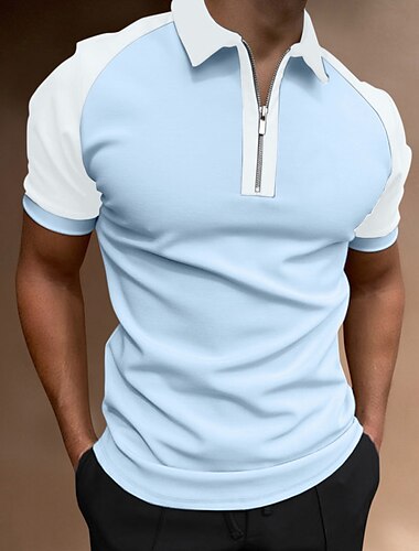  Herren Golfhemd Ausgehen Fitnessstudio Umlegekragen Viertel Postleitzahl Kurzarm Sportbekleidung Brautkleider schlicht Feste Farbe Sport Patchwork Zip Frühling Sommer Schlank Schwarz / Rot