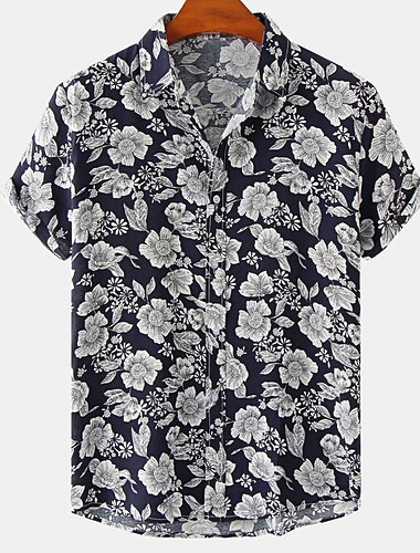  Hombre Camisa Camisa de verano Camisa casual Camisa de playa camisa hawaiana Abotonar la camisa Negro Blanco Amarillo Verde Claro Rosa Manga Corta Patrones de cuadrícula / cuadros Estampados Flor