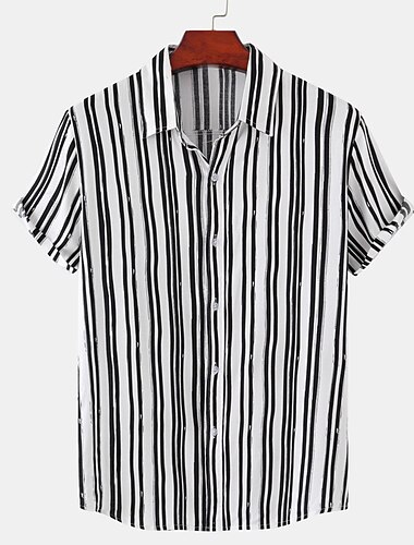  Herren Hemd Sommerhemd Freizeithemd Strandhemd Knopfhemd Blumenhemd Schwarz Weiß Rosa Blau Beige Kurzarm Gestreift Gitter- / Plaidmuster Umlegekragen Urlaub Straße Knöpfe Bekleidung Tropisch Mode