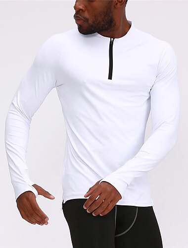  Voor heren Spier shirt Vochtafvoerende overhemden Halve hemd met rits T-shirt Lange mouw Opstaande boord Lente & Herfst Effen Sport Modieus Training Vetoketju Snel Drogend Duimopening Sport & Outdoor