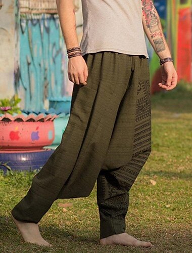  Herren Jogginghose Jogger Hose Hosen Sommerhosen Strandhose Haremshose Elastische Taille Drop Schritt Bedruckt Komfort Atmungsaktiv Casual Täglich Strand Boho Hippie Purpur Orange Mikro-elastisch