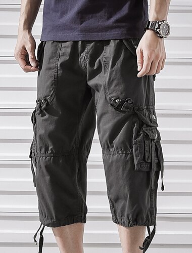  Herren Capri-Cargo-Shorts Cargo Shorts Kurze Hosen Shorts Kurze Hosen Caprihose Kurze Hose für Wanderer Bein Kordelzug 6 Tasche Glatt Komfort Outdoor Täglich Ausgehen Modisch Strassenmode Schwarz