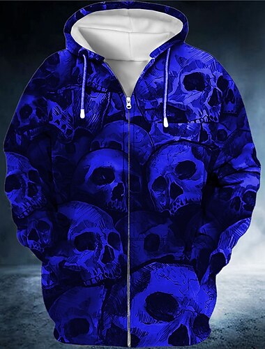  Herren Totenkopf Motiv Grafik-Drucke Hoodie Sweatshirt Kapuze Hoodies Pullover Kapuzenshirt mit durchgehendem Reißverschluss Langarm Sweatshirt mit Kapuze Mit Kapuze Strassenmode 3D-Druck Sport