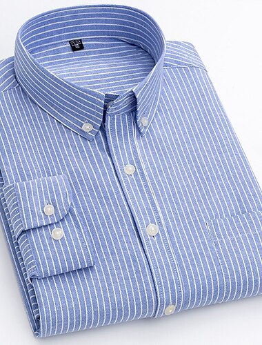  Hombre Camisa para Vestido Camisa de rayas Camisa con botones Camisa Oxford A Rayas Boda Exterior Rojo Azul Piscina Azul cielo Azul polvoriento Manga Larga Escote Cuadrado Primavera & Otoño Ropa