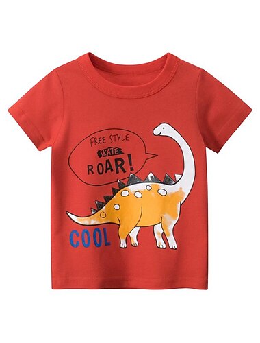  kinderkleidung Jungen T-Shirt Tee Buchstabe Dinosaurier Kurzarm Baumwolle Kinder oben Casual Modisch Täglich Sommer Weiß 2-8 Jahre
