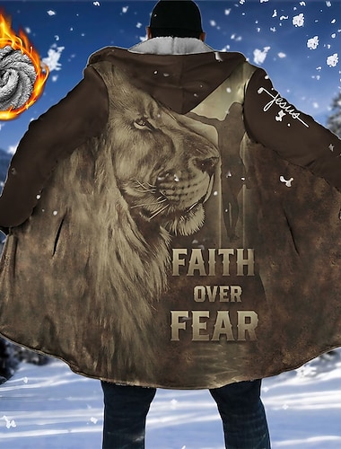  Voor heren Leeuw Brief Grafische prints Winterjas Fleecejack Jas Houd Warm Comfortabel Ademend Modieus Streetwear Sport Sport & Outdoor Alledaagse kleding Uitgaan Vetoketju Zak Afdrukken Herfst winter