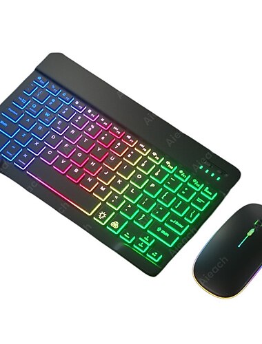  Tastatur- und Maus-Kombination für Tablet Android iOS Windows, kabellose Slim-Maus-Tastatur-Kombination, Bluetooth-Regenbogen-Tastatur mit Hintergrundbeleuchtung