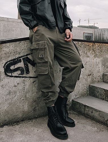  Homens Calças Cargo Calça cargo Corredor Calças Com Cordão Cintura elástica Bolso multi Tecido Conforto Vestível Mimolet Ao ar livre Casual Diário Esportes à moda Exército verde Preto