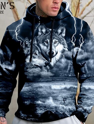  Herr Plusstorlekar Pullover Hoodie Sweatshirt Stor och lång Djur Huva Ficka Långärmad Vår & Höst Mode Streetwear Grundläggande Bekväm Dagliga kläder Semester Blast